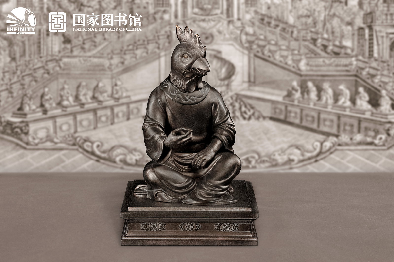 Chinese Zodiac Animal Heads Rooster Moonlit Antique Bronze image 6
