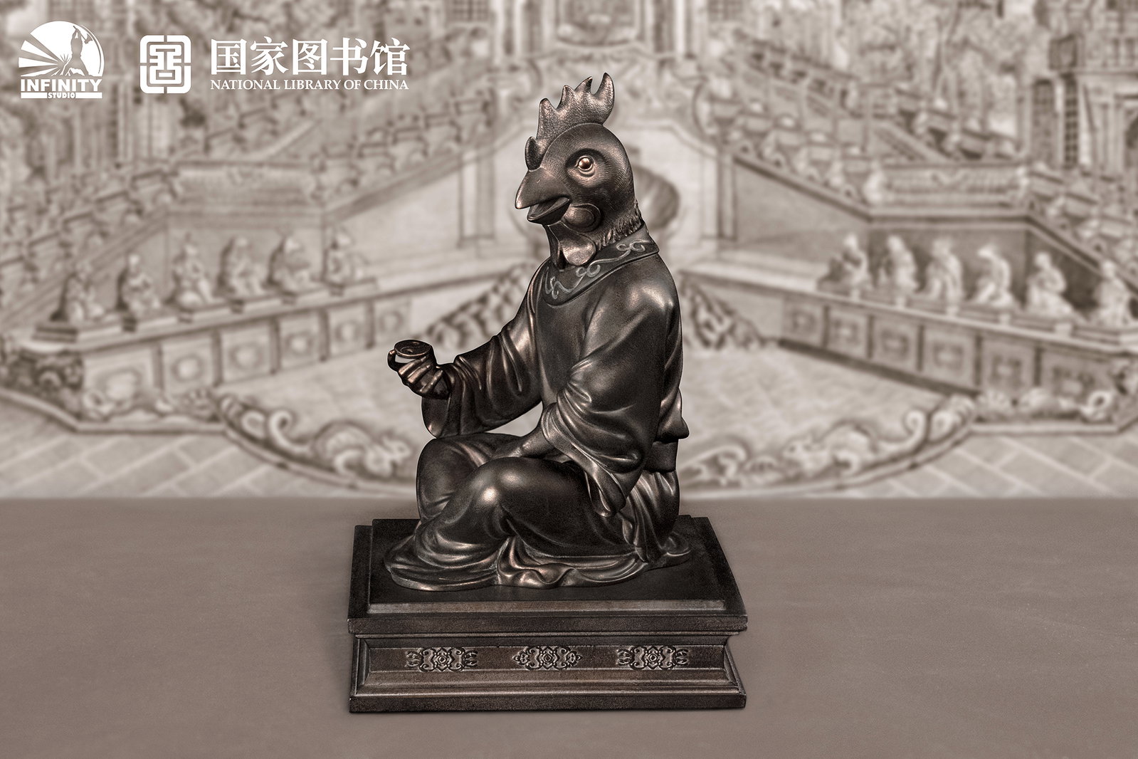 Chinese Zodiac Animal Heads Rooster Moonlit Antique Bronze image 7