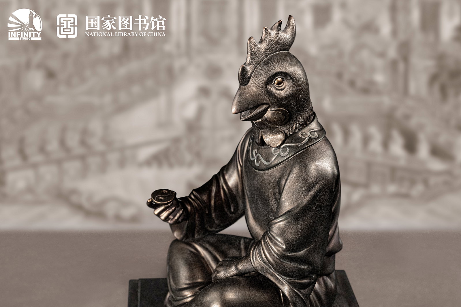 Chinese Zodiac Animal Heads Rooster Moonlit Antique Bronze image 9