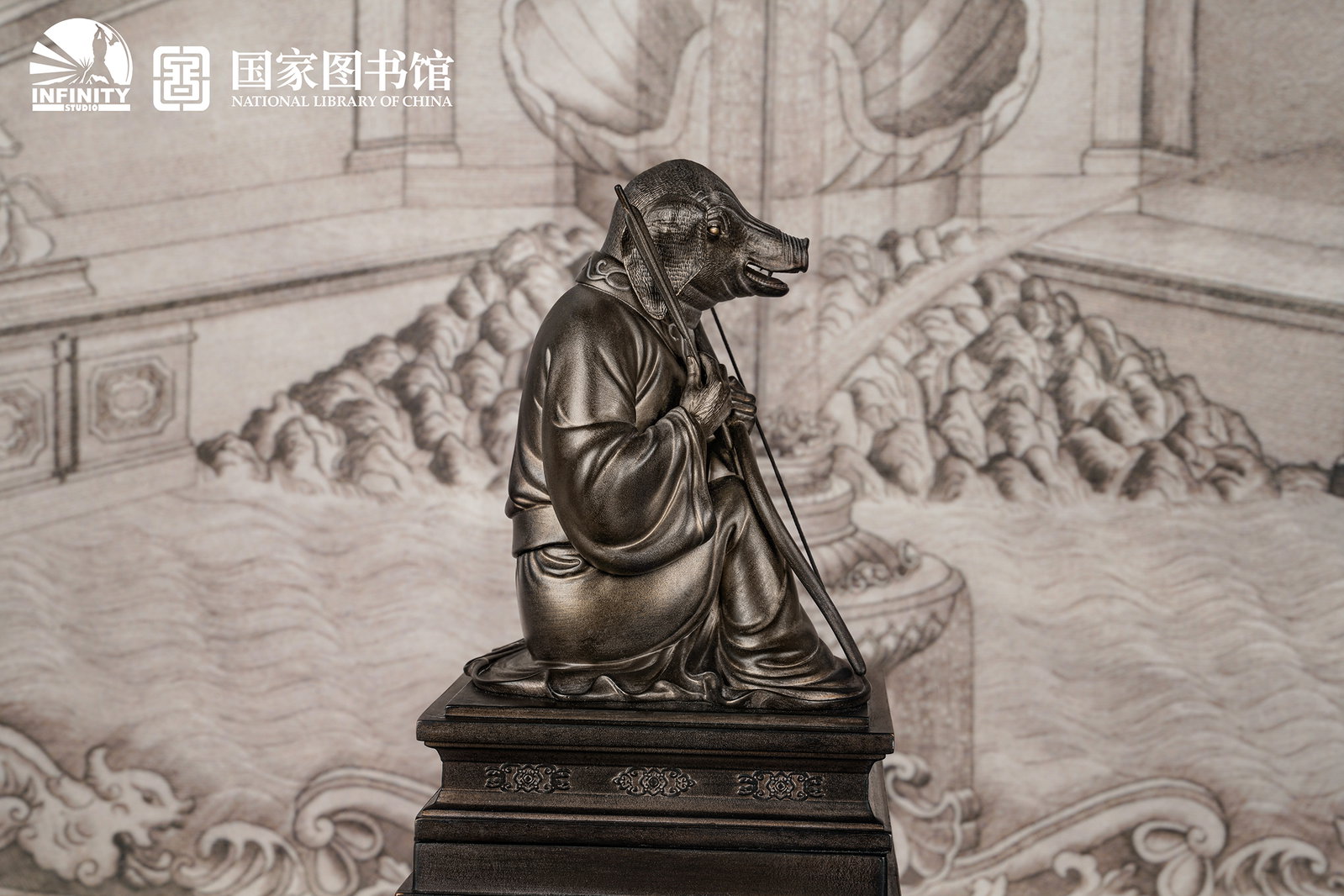 Chinese Zodiac Animal Heads Pig Moonlit Antique Bronze image 5