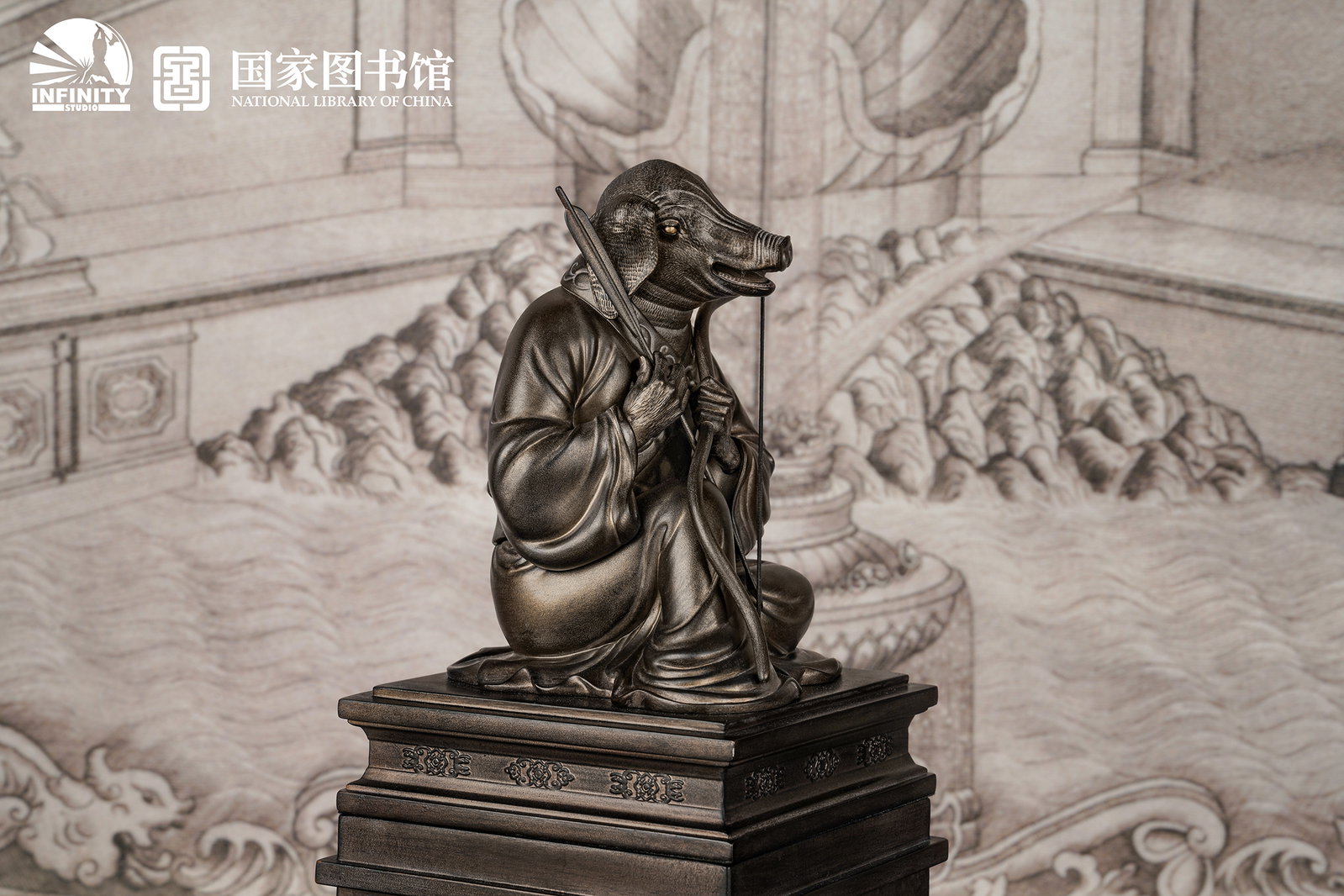 Chinese Zodiac Animal Heads Pig Moonlit Antique Bronze image 6