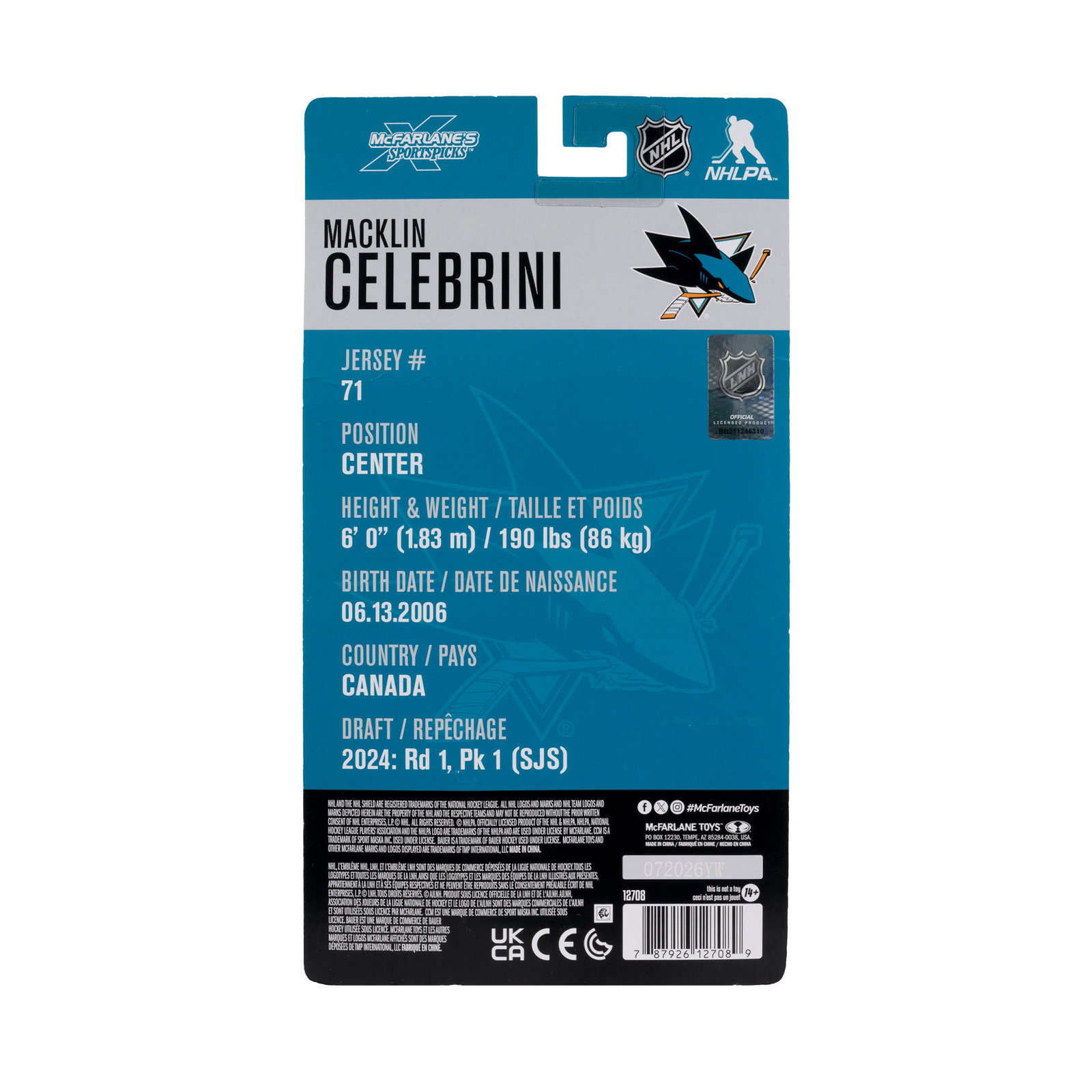 NHL SportsPicks Macklin Celebrini (San Jose Sharks) image 9